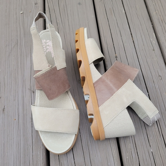 Sorel Joanie II Slingback Tan Brown Leather Wedge Platform Chunky Sandals 9.5 - Picture 1 of 8